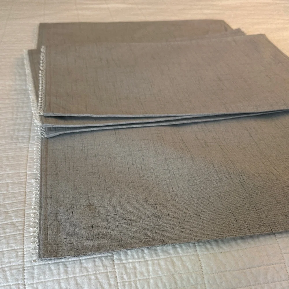 Gray Sturdy Cloth Placemats with Lace Trim Set of 6 CottageCore